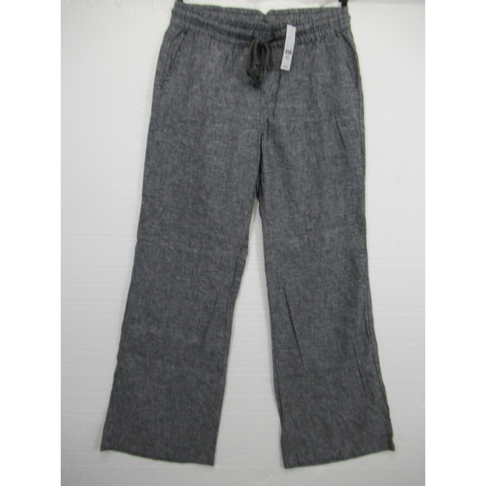 NEW New York & Co Wide Leg Relaxed Pants Petite PM Gray Linen Blend Elastic